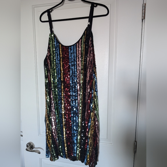Bodycon mini dress - sequin stripe rainbow - Picture 4 of 4